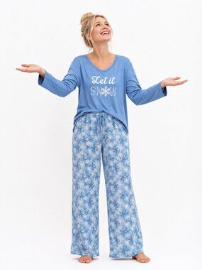 NWT Merry Makers Let It Snow Graphic Two-Piece Pajama Set Blue XL #A3731